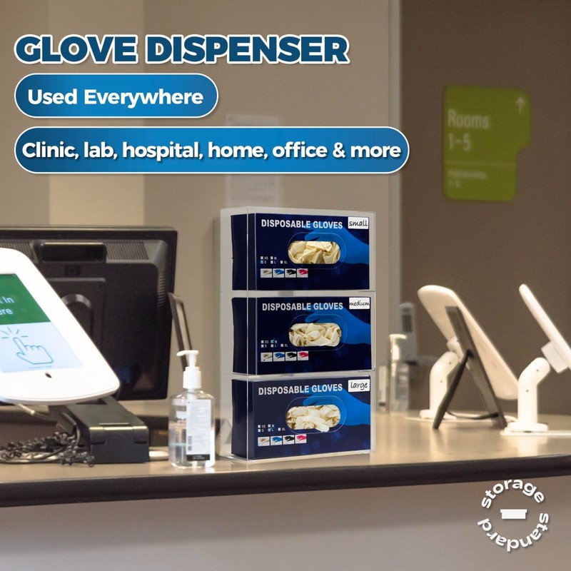 Wall Mount Triple Glove Box Holder - Disposable Glove Dispenser for Medical & Ki gallery
