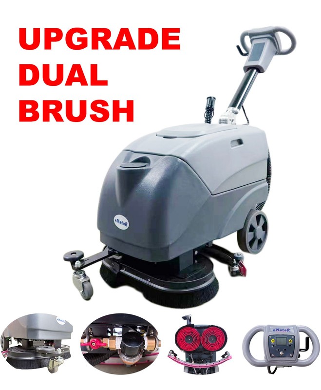 Dual Brush18"Walk Behind Floor Fordable Portable Scrubber2x45AH Battery Powered