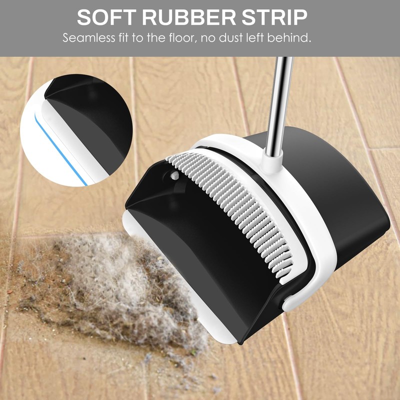 EZKEY Broom and Dustpan Set for Home, 51-in Long Medium, Black White gallery