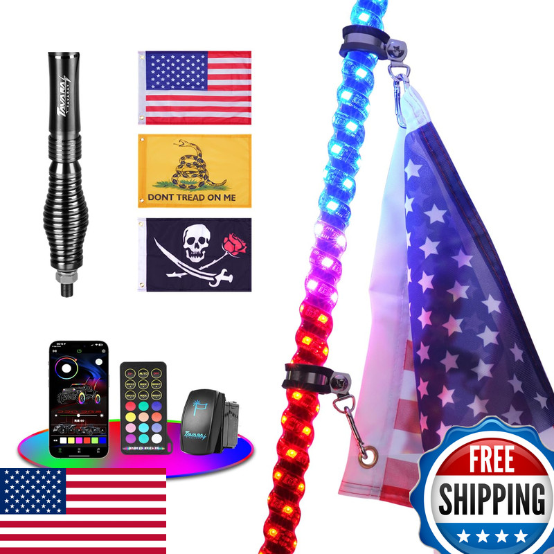 Tavaray 3Ft Whip Lights Spring Base Led Whip Lights App Remote Control 360