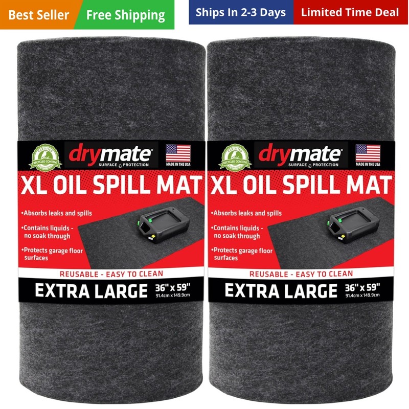 XL Oil Spill Mat 36″ x 59″ 2-Pack, Absorbent Oil Pad, Reusable, Washable, Du…
