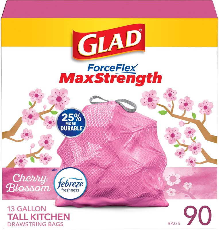 Glad Tall Kitchen Trash Bags 13 Gallon Maxstrength Cherry Blossom Garbage Bags