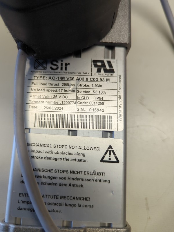 1200774 – Actuator, 36vdc, 3.9strk, 258lb for Tennant, Nobles machines