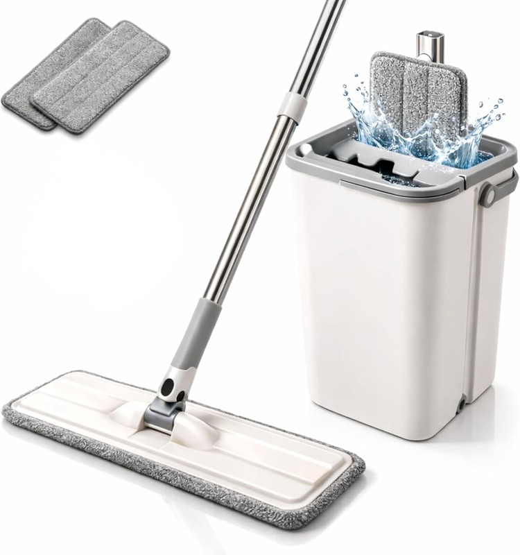 Mop and Bucket Set Self Wringing System – Separate Clean & Dirty Water, 360°