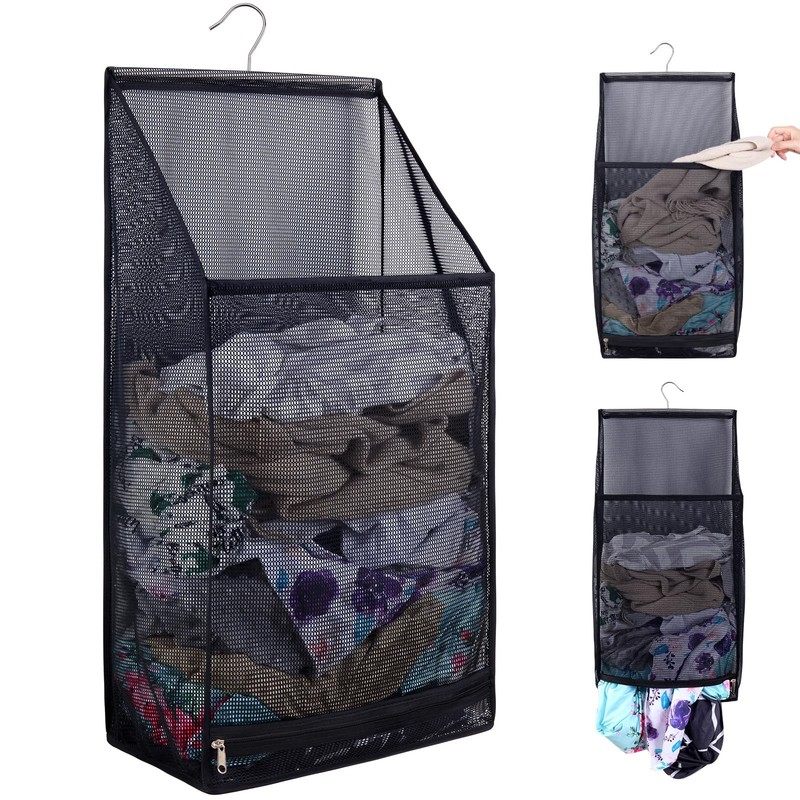 Hanging Collapsible Breathable Mesh laundry 27.6" x 13.8" x 7.1", Black
