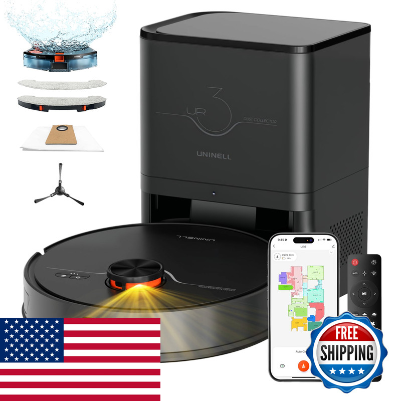 Uninell Robot Vacuum And Mop Self-Emptying Station 7000Pa Suction For Pet Hair