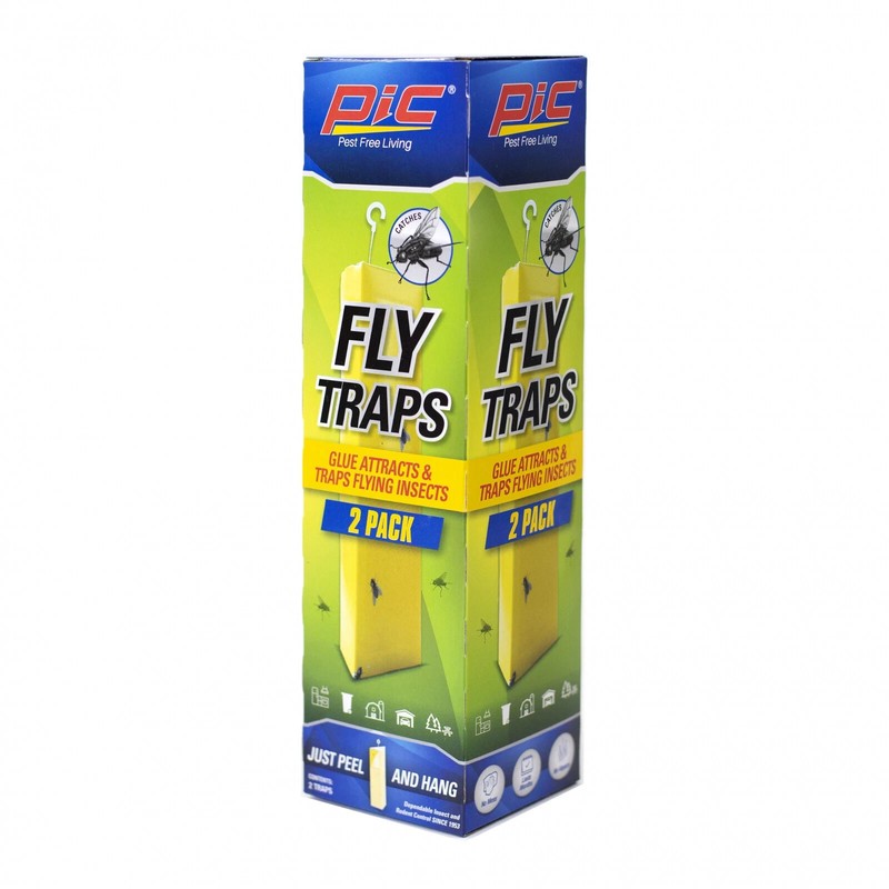 PIC Fly Traps Glue Attracts Traps Flying Insects Yellow No Mess No Vapors 2 Pack