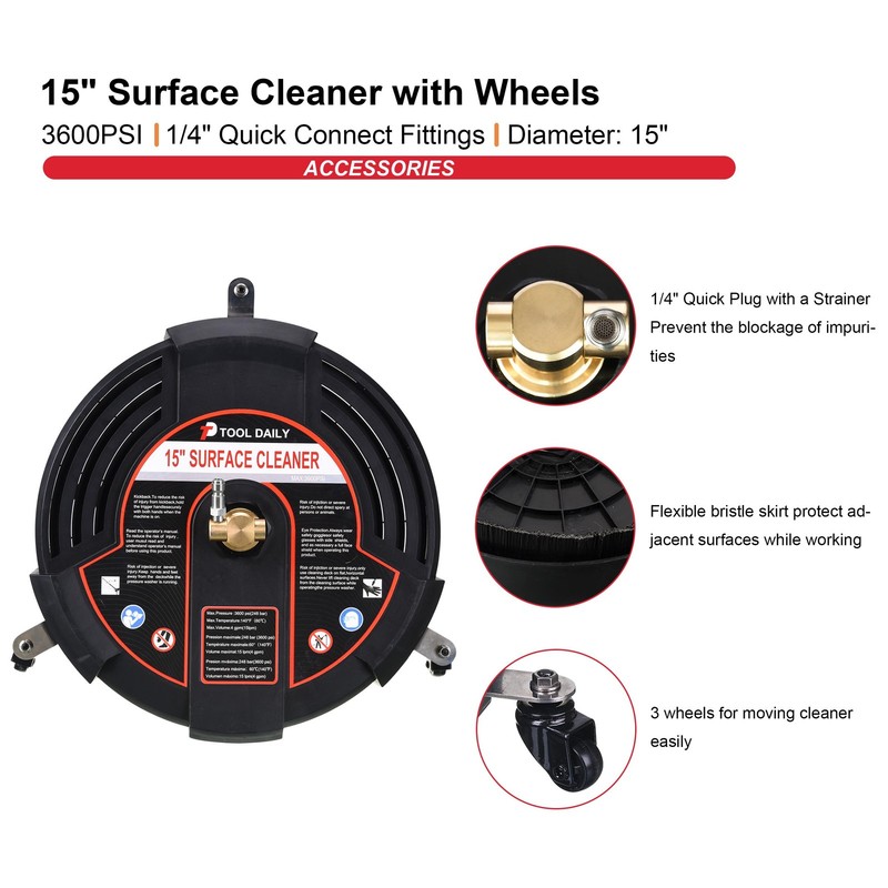 Tool Daily 15 Inch Pressure Washer Surface Cleaner with 3 15 Inch, Black gallery