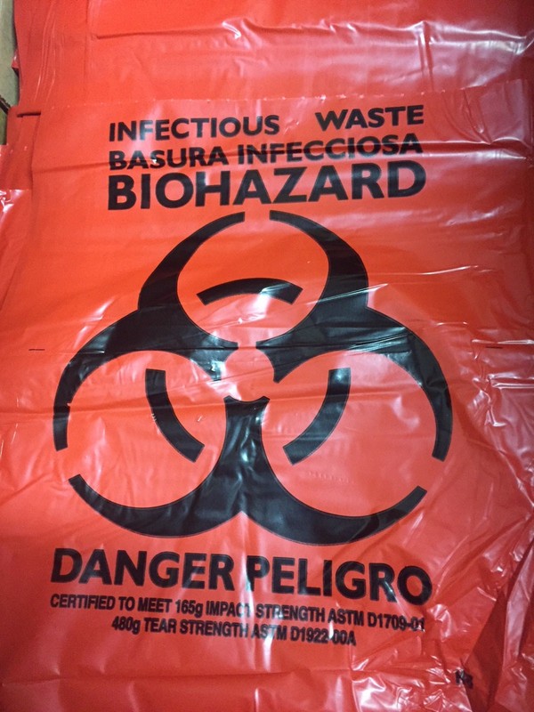 25x BIOHAZARD Trash Can 1.3 mil bags Red WASTE DANGER 8-10 gal 24″x 23″ liners