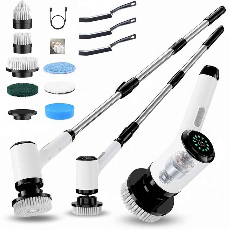 Electric Spin Scrubber for Cleaning-2 Adjustable Speeds,8 White&black