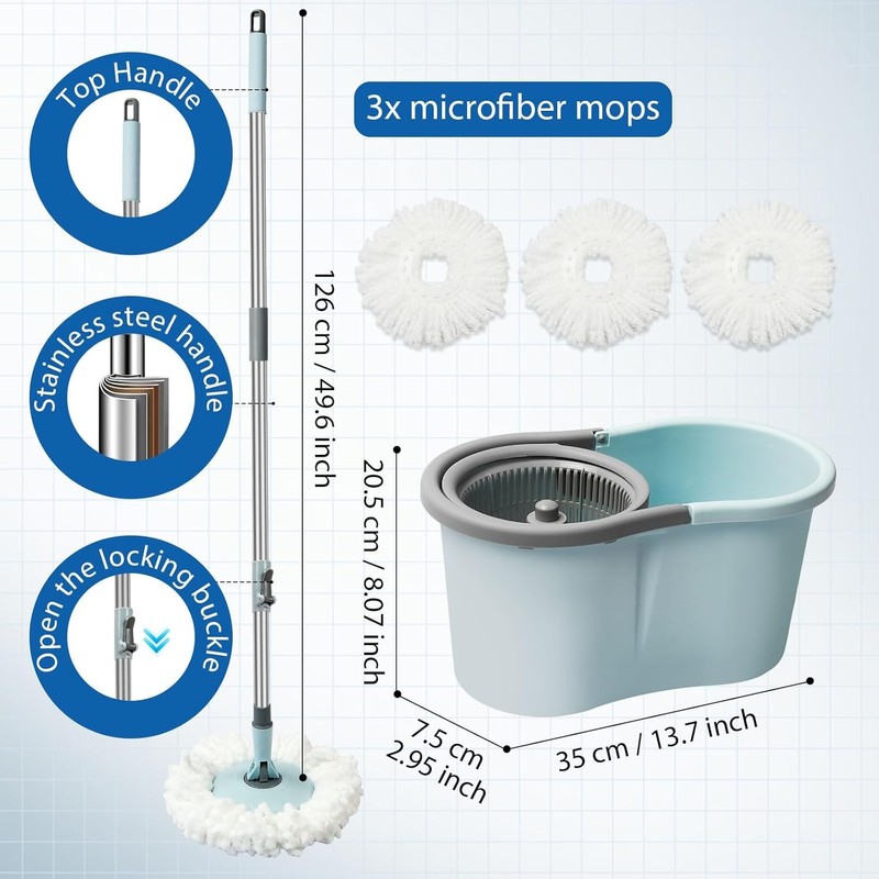 Spin Mop and Bucket, Mop and Bucket with Wringer Set for Home, 360 Spinning Mop gallery
