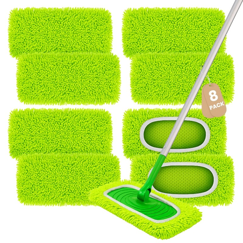 8 Pack Chenille Mop Refill Pads, Reusable Microfiber Pads for M, Green