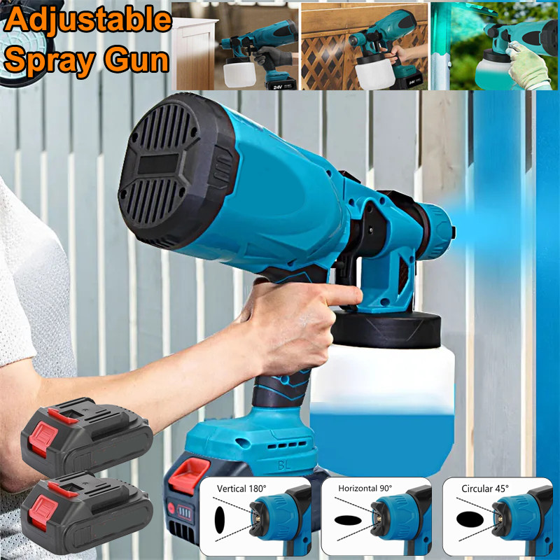 High Pressure Cordless Paint Sprayer Electric Airless HVLP Spray Gun w/2 Battery