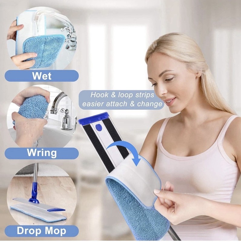 18" Professional Microfiber Mop Floor Cleaning System, Flat with Blue gallery
