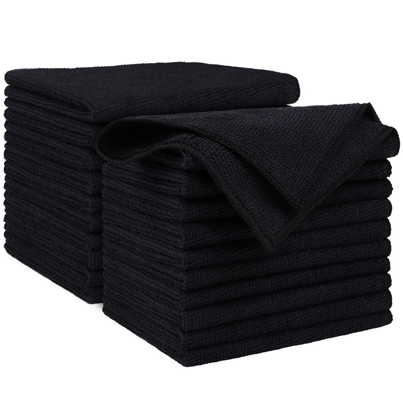 AIDEA Microfiber Cleaning Cloth Black 20PK, Towels for