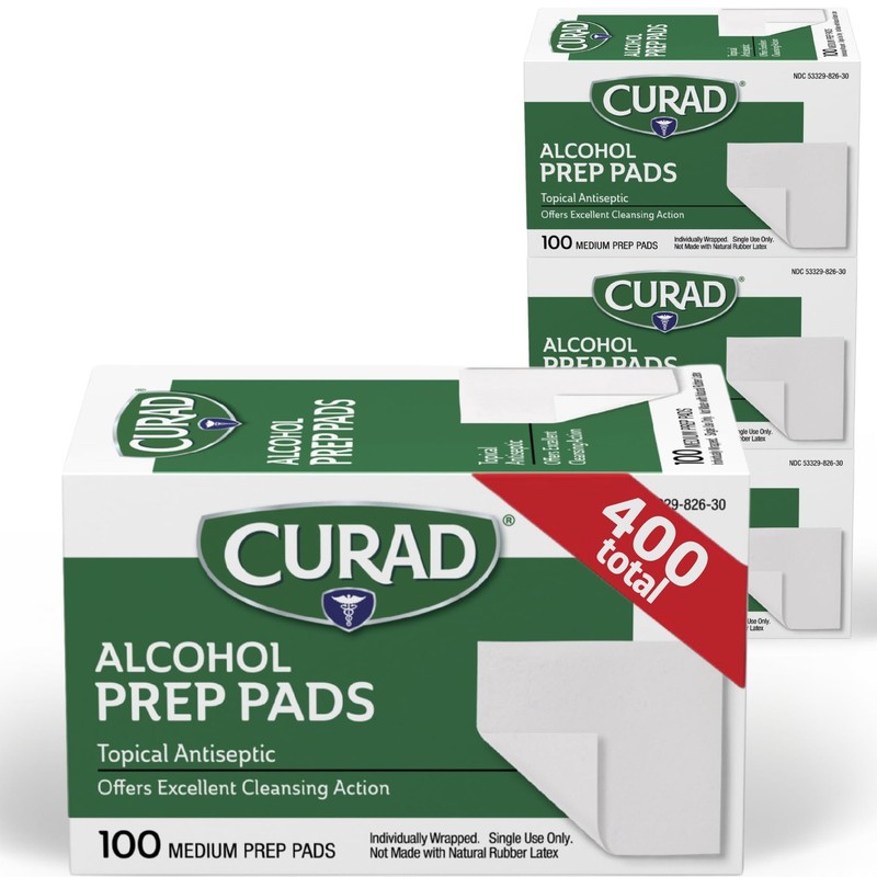 Curad, Alcohol Prep Pads, Medium 100 Count (Pack of 4), Original Version