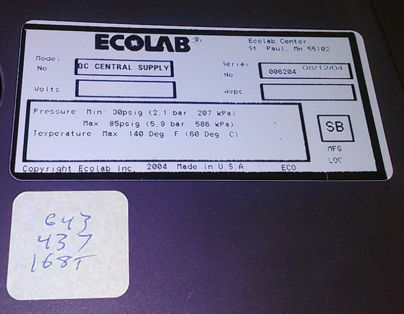 ECOLAB ULTRA CONCENTRATE DISPENSING SYSTEM QC CENTRAL SUPPLY, 9202-2028 QC C0VID gallery