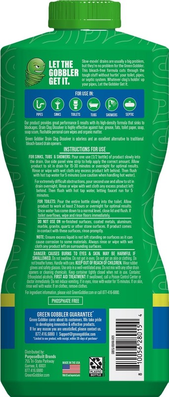 Green Gobbler Drain Clog Dissolver, Opener-Cleaner 1 Pack, gallery