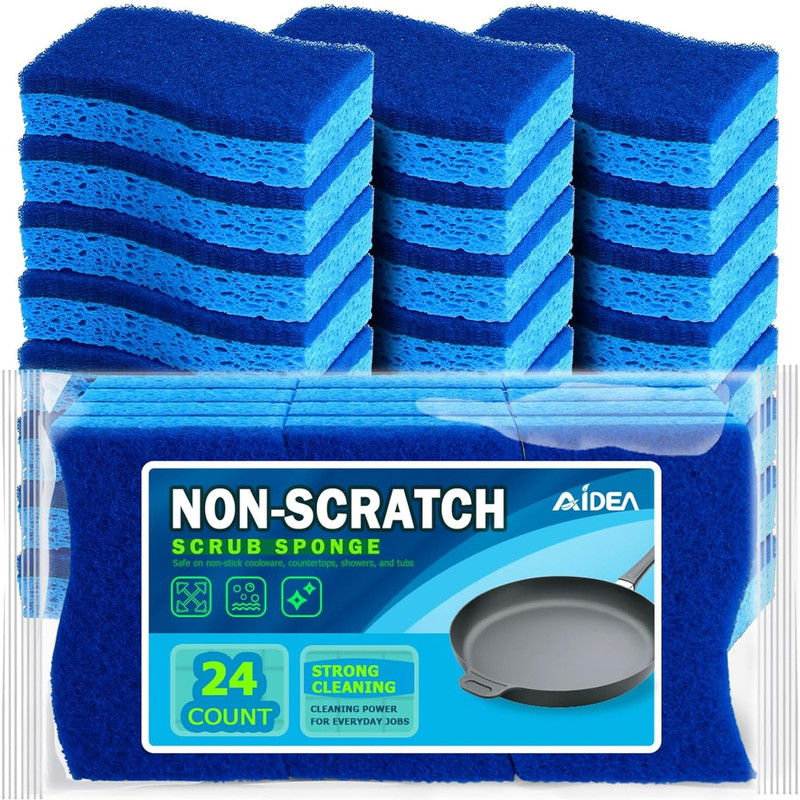 Aidea Non Scratch Scrub Sponge 24Count Sponges For Dishes Sponges Kitchen