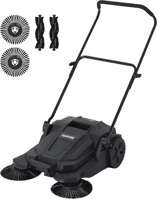 Walk-Behind Hand Push Floor Sweeper, 25.6 in Sweeping Width Manual Non-Electric,