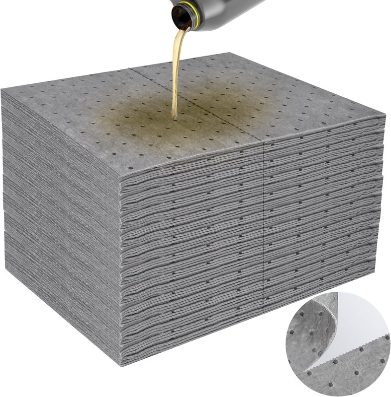 100 Pcs 10×13 Inch Oil Absorbent Pads for Automotive Workshop Spill Control