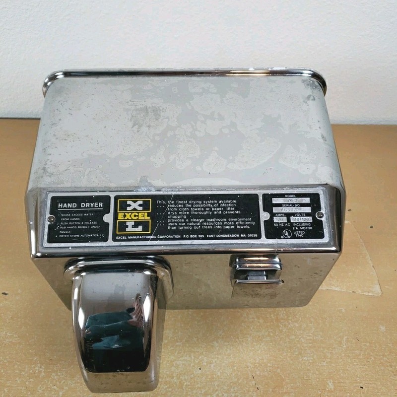 Vintage EXCEL Hand Dryer 1950s 60’s 110/120V Chrome Heater Commercial Bathroom