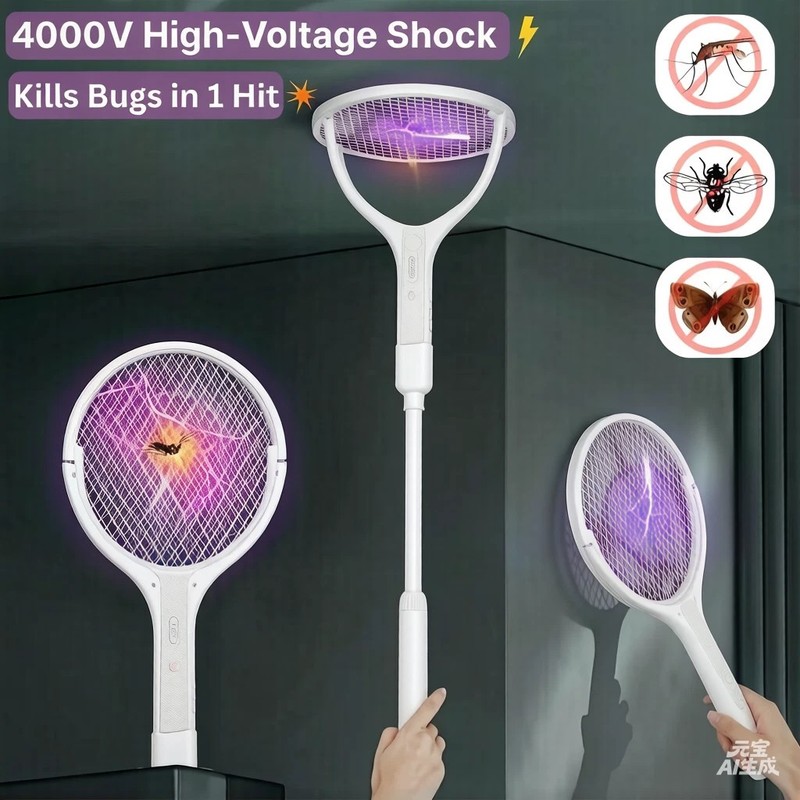 4000V Electric Fly Swatter Racket Bug Zapper Indoor Fly Zapper Mosquito Zapper,k
