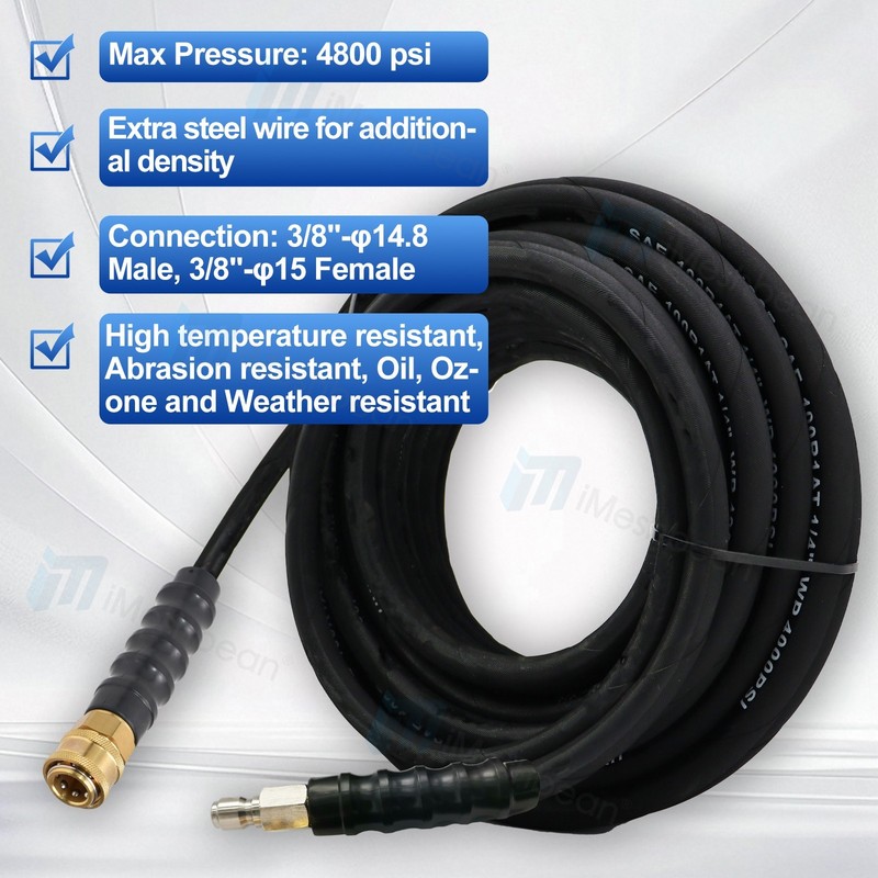 25' Pressure Washer Hose Extension Cable 4000 PSI 25 ft Length Gray 3/8" Coupler gallery