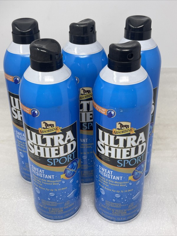 Ultra Shield Sport Sweat Resistant Fly Spray, Equine, Lot Of (5) Bottles, 15 Oz