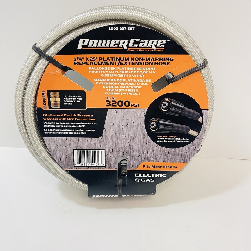 Power Care 25ft x ¼” 3200psi M22 Connector Pressure Washer Hose NEW 1002-237-597