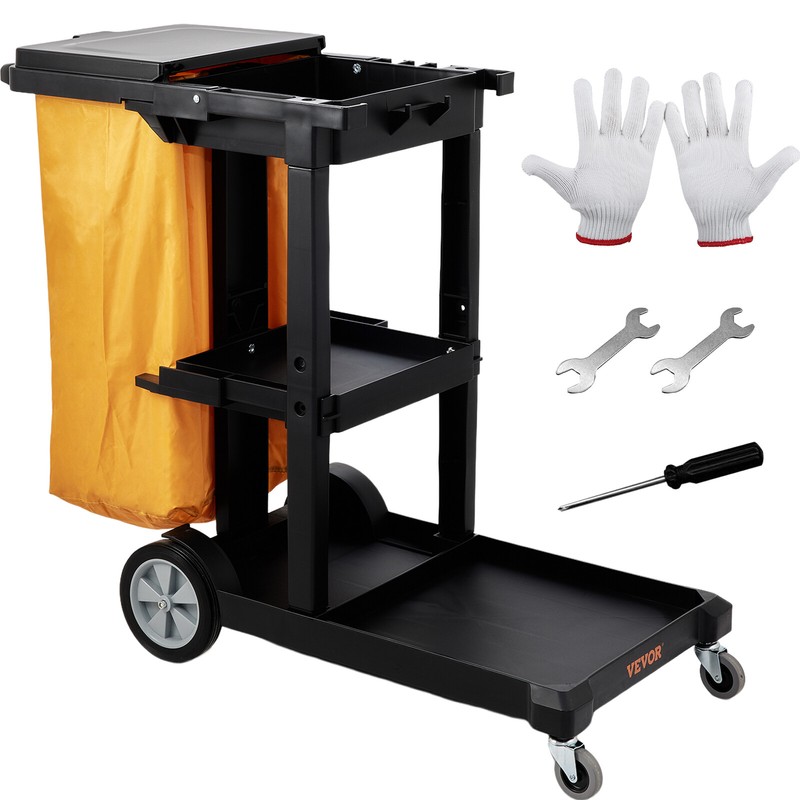 VEVOR Janitorial Trolley Cleaning Cart with PVC Bag and Cover for Housekeeping