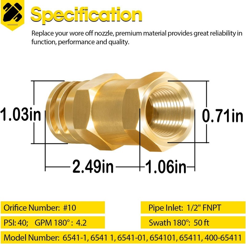 Spray Nozzle 1/2" FPT #10 Orifices (90° & 180° Caps) 4.2 GPM @ 40 PSI 6541-1 gallery