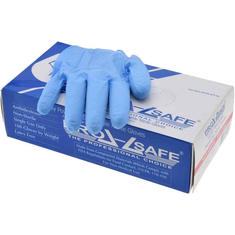 PRO-SAFE 5 mil Blue Lightly Powdered Nitrile Gloves, Box of 100 (Size X Large)