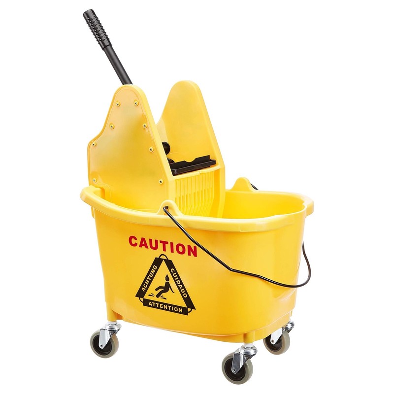 Amazon Basics Rectangular Mop Bucket and Down Press Wringer Combo, 35-Quart, Yel