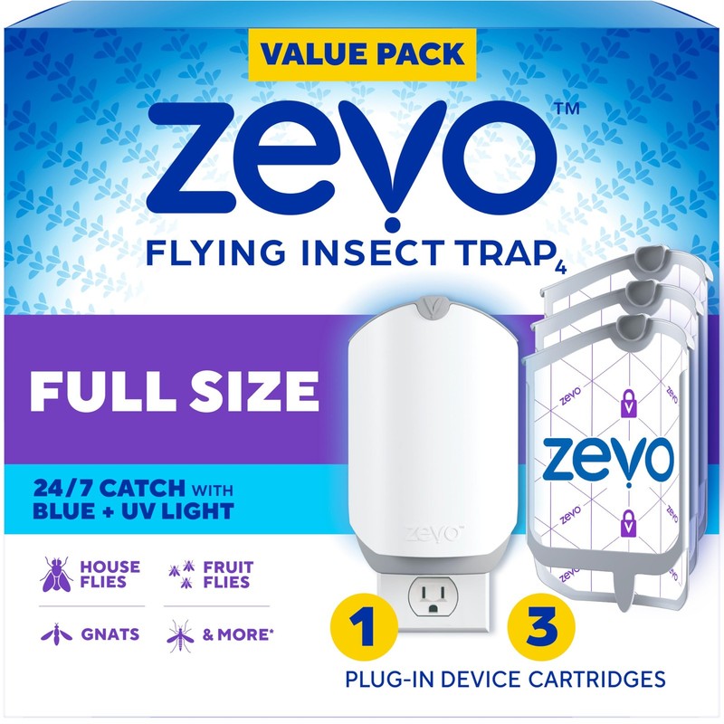 Zevo Flying Insect Trap & 3 Refill Cartridges 1 Device & 3 Cartridges, White
