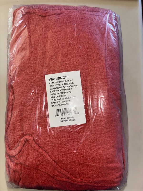 Red Shop Towels Cleaning Wiping Cotton Rags Sealed50ea SameDayHandling &FastUSPS