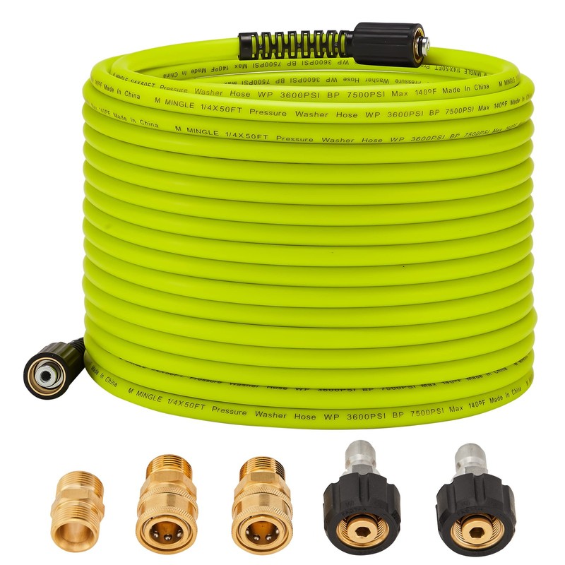 M MINGLE Pressure Washer Hose 50 FT x 1/4″ – Replacement 50 x 1/4″, Green