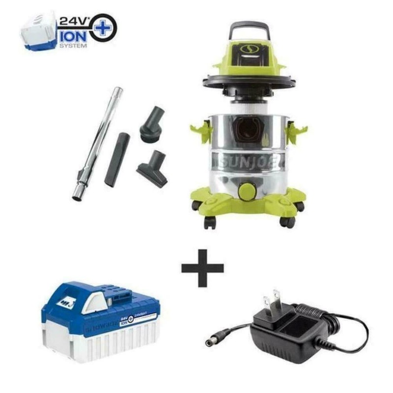 Sun Joe 24 Volt Cordless Portable Stainless Steel Wet/Dry Vacuum,5.3 Gal.
