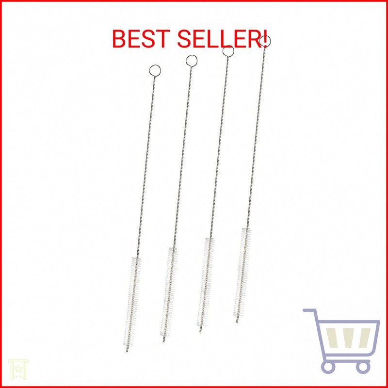 Juvale Straw Cleaner Brush - 12 In, Silver & White, 4-Pack - Stainless Steel Str