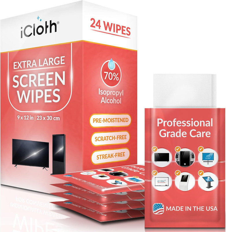XL Wipe - 9X12 Inch Electronics Cleaning Wipe, 70% Isopropyl Alcohol, Individual