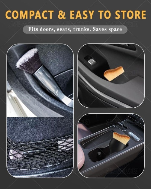 3PCS Car Interior Detailing Kit - 2 Curved Soft Bristle Brushes & 1 Dual-Head Du gallery