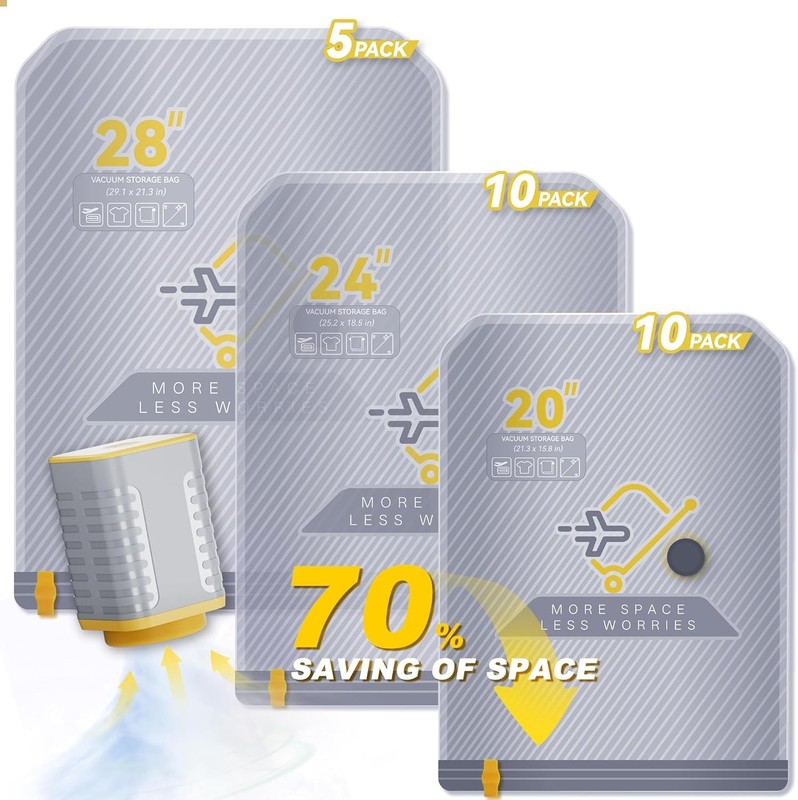25-Pack Vacuum Bags for Travel with Wireless Rechargeable Pump, Carry-on Size