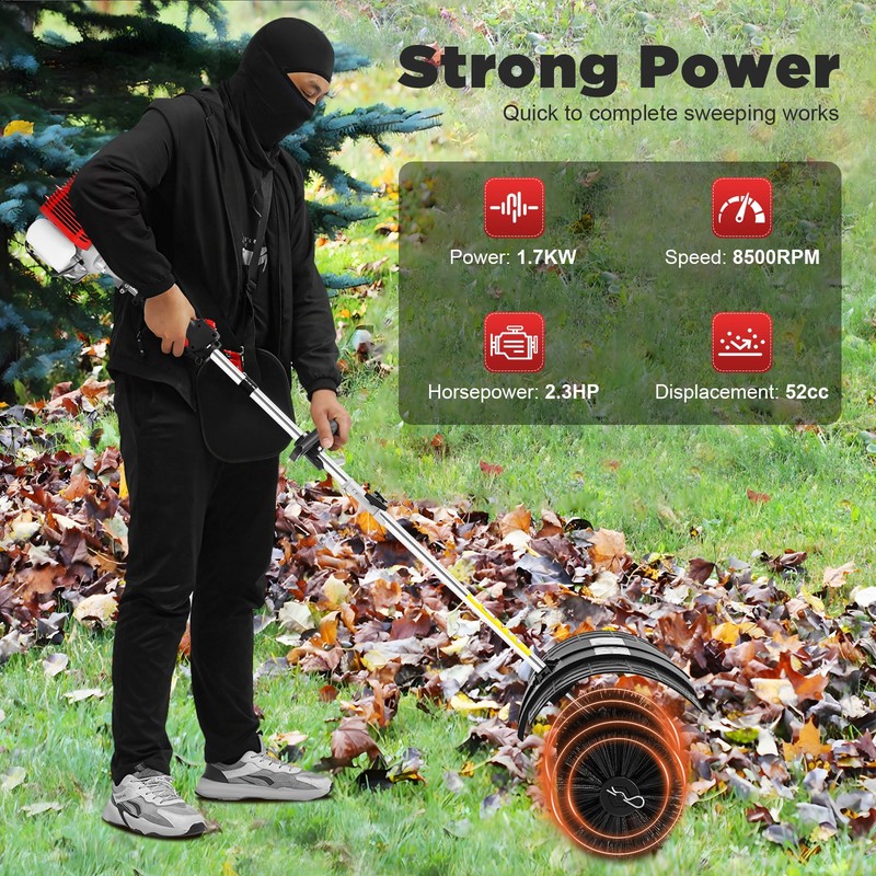 52cc Gas Power Hand Held Sweeper Broom Driveway Turf Artificial Grass Snow Clean