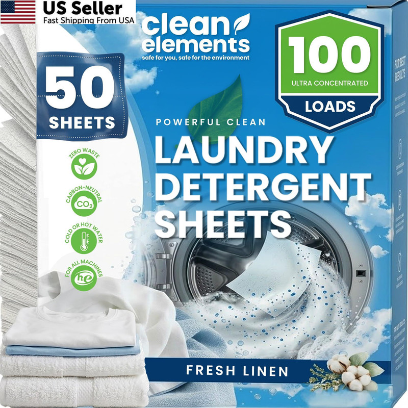 Clean Elements Laundry Detergent Sheets (100 50 Count (Pack of 1), White