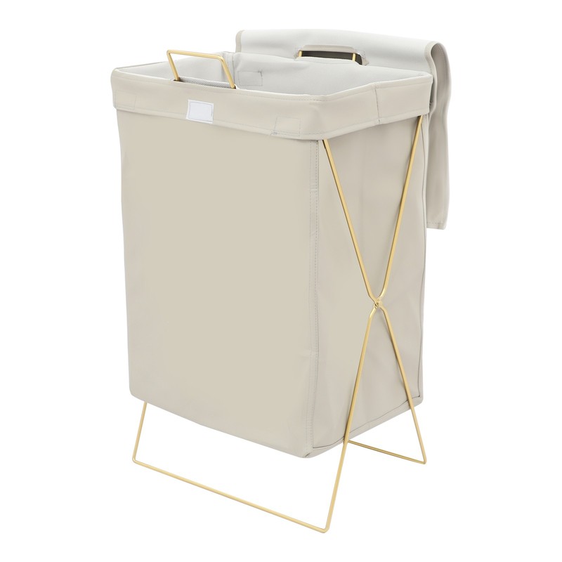 Gray + Gold Laundry Hamper X-Frame Laundry Basket, Dirty Clothes Basket w/Lid gallery