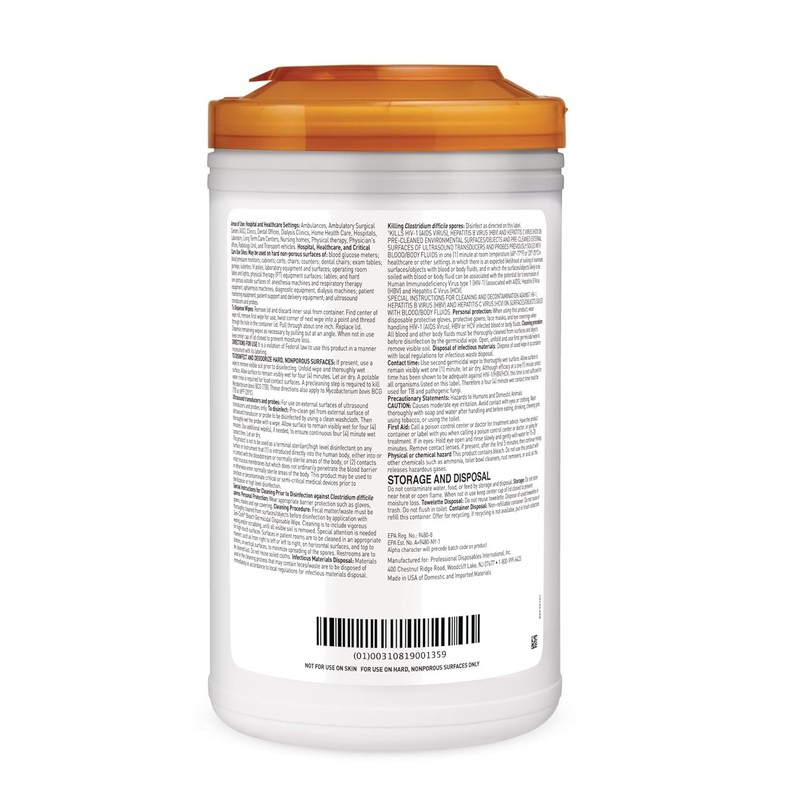 PDI Sani-Cloth Bleach Germicidal Disposable Wipe 65ct 7.5x15 in (19x38.1 cm) XL gallery