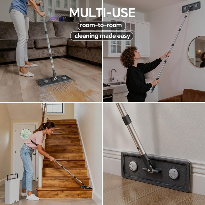Compact Floor Mop and Bucket - Flat Mop and Bucket with Wringer Set Hands Free | gallery