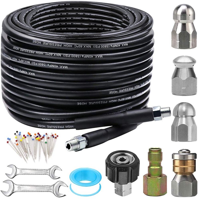 ZOFINE Sewer Jetter Kit for Pressure Washer 100FT, 5800PSI Drain 100FT