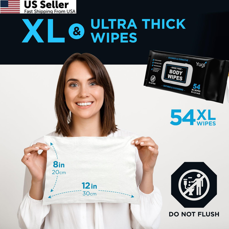 Adult Body Wipes – XL No-Rinse shower, Washcloths, 54 Count (Pack of 1) gallery