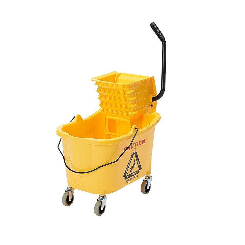 Amazon Basics Commercial Side Press Wringer Floor Cleaning 35-Quart, Yellow